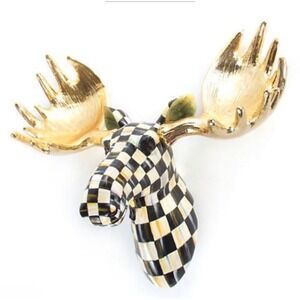 MacKenzie-Childs Courtly Check Moose Wall Mount Med. Retired Style Gold Antlers